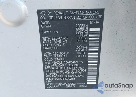 2015 Nissan Rogue S z USA, uszkodzony, nr VIN KNMAT2MT5FP520285